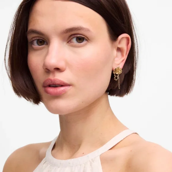 Madewell Orchid Dangle Chain Stud Earrings$42 polished bronze - Picture 2 of 5